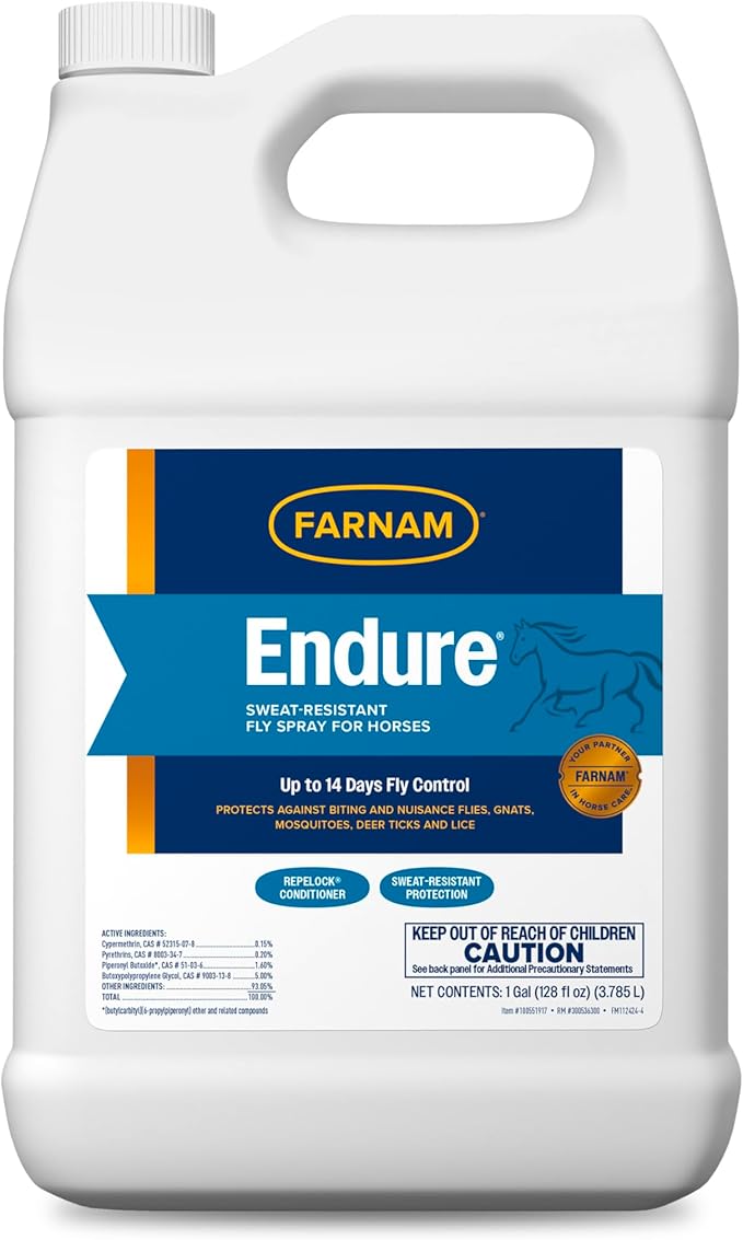 Farnam Endure Sweat-Resistant Fly Spray for Horses, Lasts Up to 14 Days, Protects Against Flies, Gnats, Mosquitoes, Ticks & Lice, 128 oz.