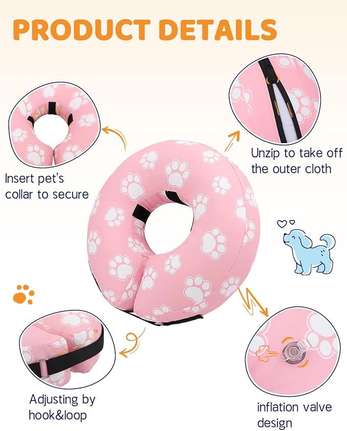Supet Inflatable Dog Cone Collar Alternative After Surgery, Doggie Neck Donut Collar Recovery E Collar for Neuter, Soft Dog Cone for Small Medium Large Dogs