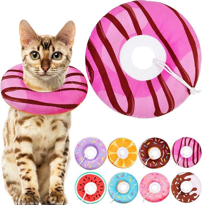 Cat Cone Collar Soft, Cat Recovery Collar for Wound Healing Cute Cat Adjustable Cat Cones to Stop Licking Comfortable Lightweight Neck Elizabethan Collars for Cats Purple