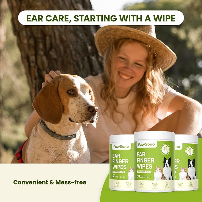 Dog Ear Finger Wipes for Dogs & Cats, 150 Count