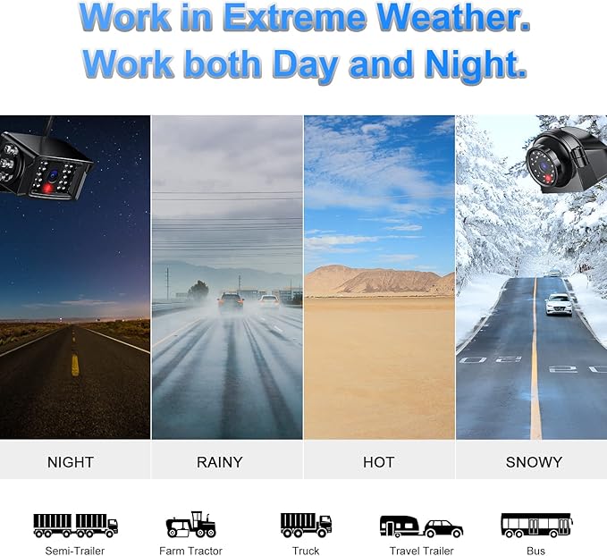 Fookoo HD 7" Wireless Backup Camera System, 1080P 7" Quad Split Screen Monitor, IP69 Waterproof Side Rear View Cameras, Parking Lines, Loop Recording, Digital Signal for RV/Trailer/Truck/Bus (DW7T4)