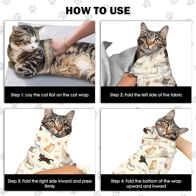 27.6"Cat Grooming Wrap, Self Adhesive Cat Wrap for Cutting Nails, Anti-Escape Calming Cat Swaddle Wrap for Medicine Ear Cleaning, Anti-Scratch Cats Burrito Restraint Blanket, Multifunctional Pet Tool
