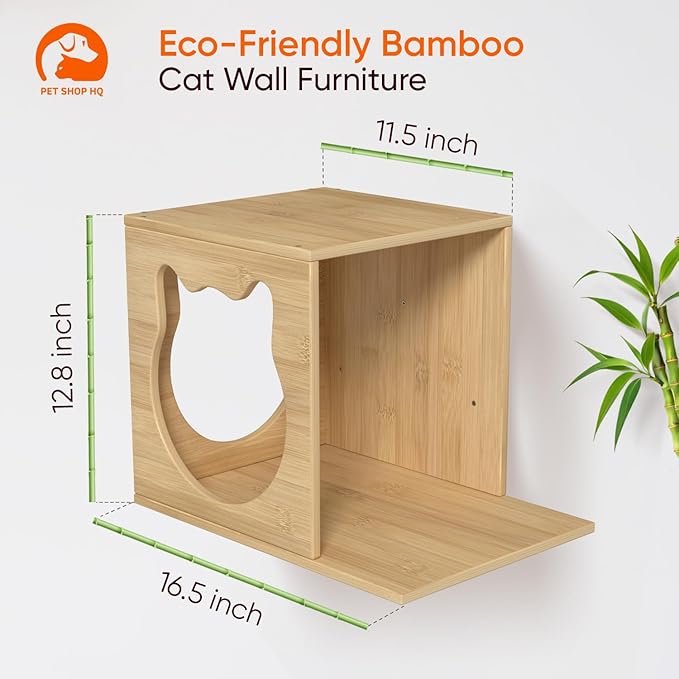 Cat Wall Furniture - Climbing Shelves, Ladders, Cat House, Hammock, Bed, Bridges, Walkways - Bamboo Material - Light Brown - Cat Furniture