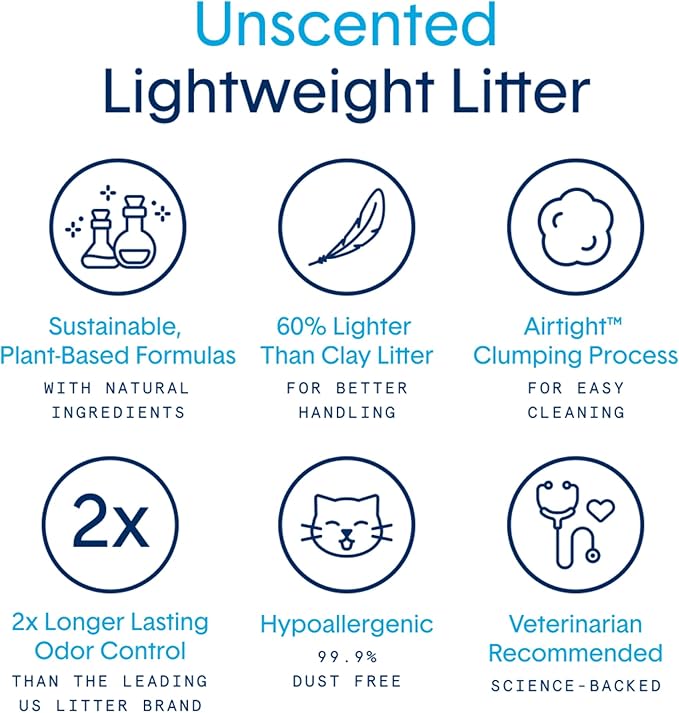 Boxie® Unscented 30 Day Natural Odor Control Cat Litter, 6.5lb Lightweight Plant Based Kitty Litter