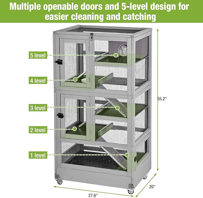 GUTINNEEN Ferret Cage Anti-Chewing Guinea Pig cage with Wheels Chinchilla Cage Metal Frame Small Animal Cage,Lizard,Squirrel Chameleon,Gerbils 5 Levels