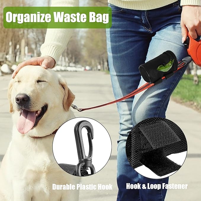Dog Poop Bag Dispenser for Leash Attachment - Portable Set With Waste Bags & Hand-Free Carrier, Fits Any Leash, Round, Pink