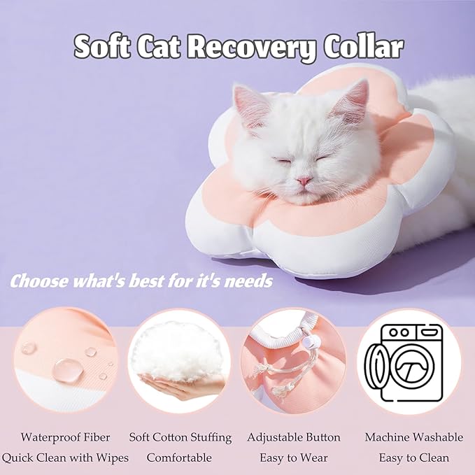 Cat Cone Collar Soft,Adjustable Adjustable Kitten Cone After Surgery, Waterproof Recovery E Collar for Pet to Stop Licking(Pink Flower, Large)