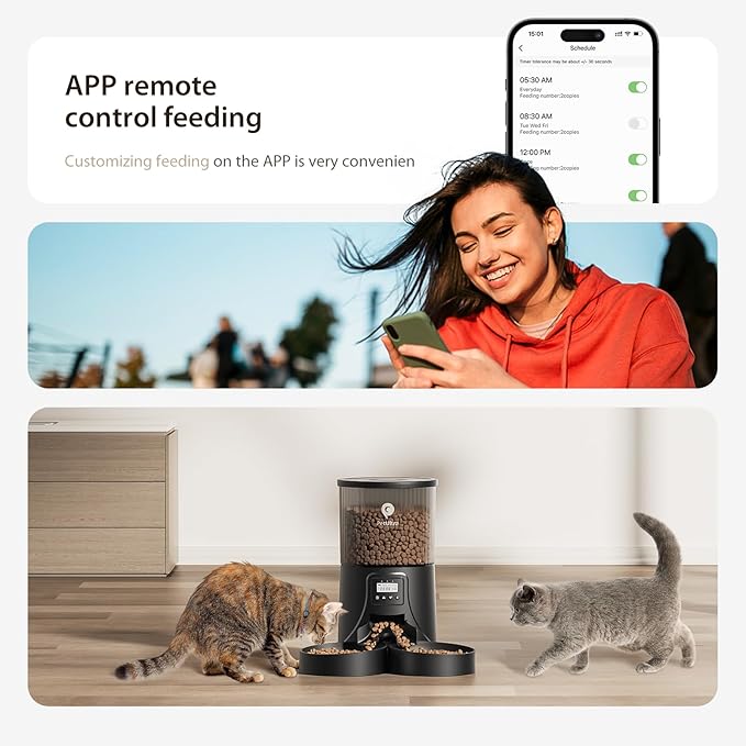 Automatic Cat Feeder for 2 Cats: 2.4Ghz WiFi Smart APP Remote Control- Timer Food Dispenser 1-10 Meals Per Day- Auto Pet Feeder for Cats and Small Dog Indoor- Detachable Clean& Dual Power