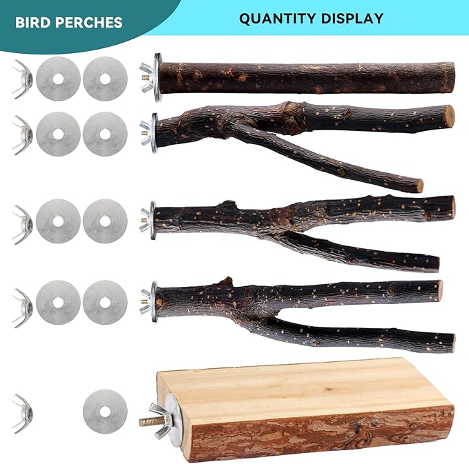 Bird Toys Parakeet Perch Budgie Perch Wood Stand Fork Toys Multi-Branch Perch Platform Toy for Small Conures,Cockatiel,Parrotlet,Lovebird,Parrot,Finches