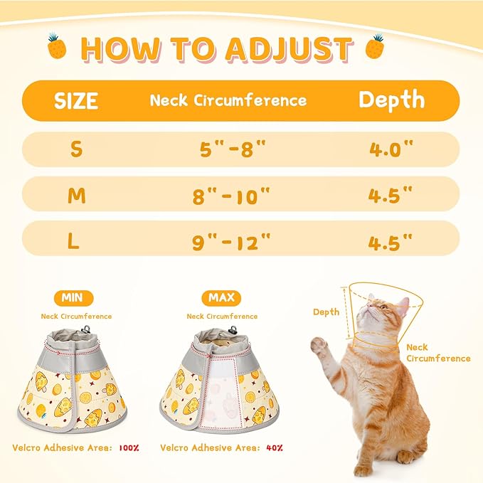 Cat Cone Collar Soft to Stop Licking, Adjustable, Foldable Lightweight Kitten Cones After Surgery Recovery for Cats & Kittens, Cat Cone Alternative (Orange, L)