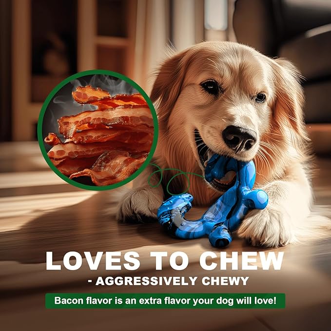 Dog Chew Toy for Aggressive Chewers – Tough Nylon Bone with Bacon Flavor for Pitbulls & Large Dogs, Indoor Play for Teeth Cleaning & Anxiety Relief