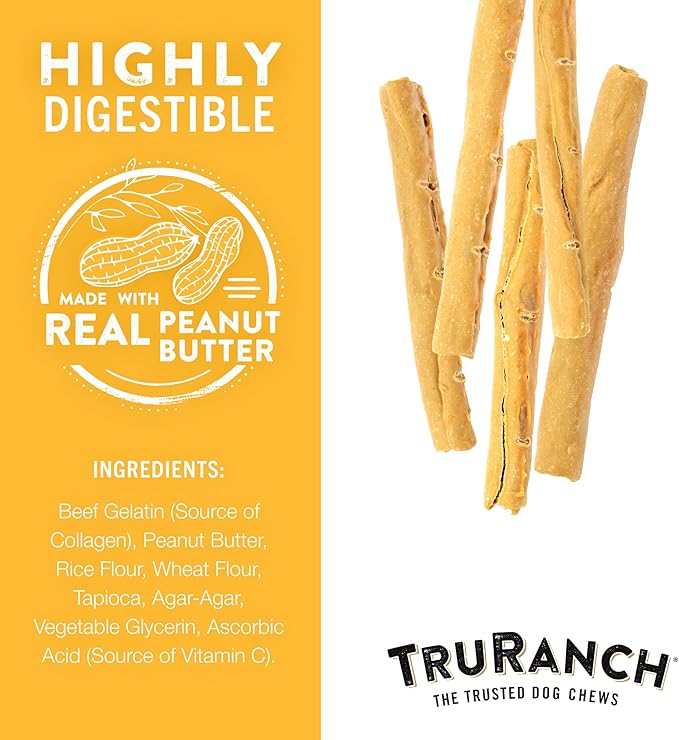 Collagen Rolls - 9" Collagen Rolls for Dogs - Long Lasting Healthy Joint Support - Rawhide Alternative - Skin & Coat Health - Made with Real Peanut Butter, Value Pack, 15 Bags, 45 Count