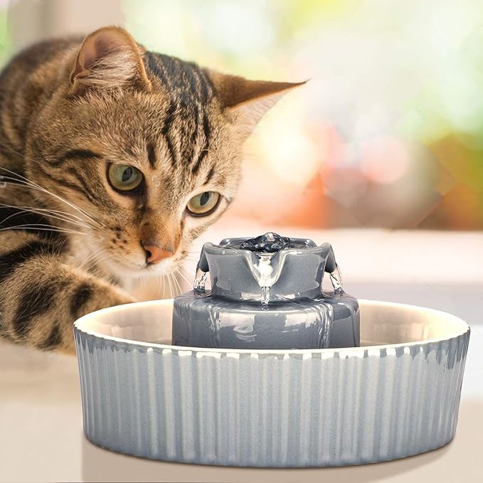 Ceramic Cat Water Fountain, 2.1L/71oz Cupcake Pet Water Fountain for Dog and Cat Indoor, 2 Ultra Quiet Pumps & 3 Carbon Filters