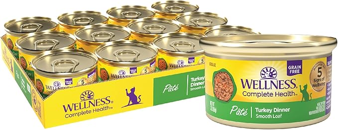 Wellness Complete Health Pate Adult Wet Cat Food, Natural, Protein-Rich, Grain Free, 3 Ounce, 24 Pack, (Turkey)