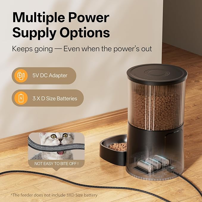 Automatic Cat Feeder WiFi- 5Ghz Cat Food Dispenser with APP Remote Control- Auto Pet Feeder for Small Dog Indoor- Easy to Set Up and Clean- Dual Power with Desiccant Bag& Stainless Steel