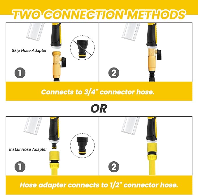 Dog Washing Hose Attachment, 10-in-1 Soap Sprayer Moden Garden Hose Nozzle with 100cc Soap Dispenser, Dog Wash Supplies with Dog Bath Brush & Pet Comb, Foam Gun Car Wash Sprayer (Yellow)