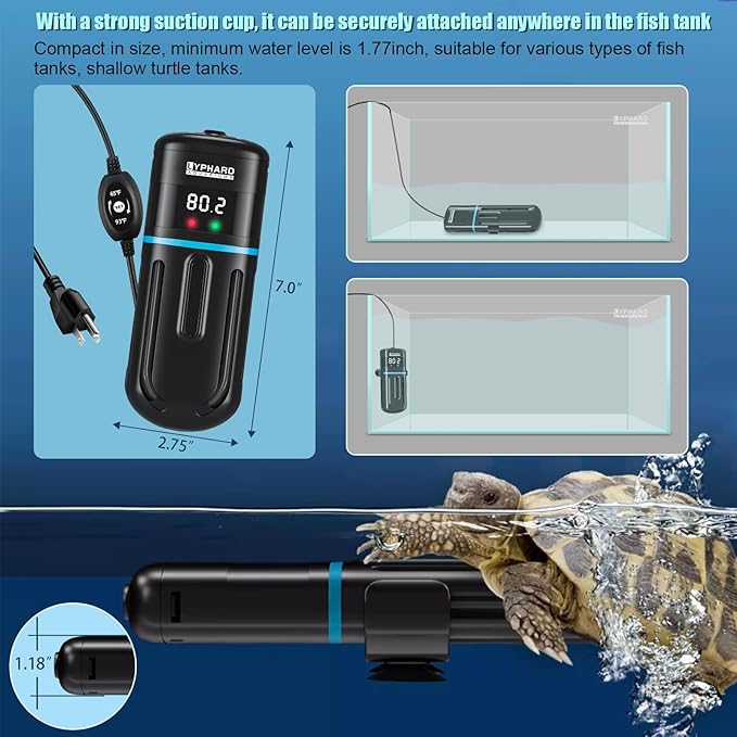 Electronic Aquarium Heater, 300W Small Fish Tank Heater, Adjustable Submersible Heater PID Temperature Control with LED Digital, Water Dry Automatic Shut Off for Fresh Seawater
