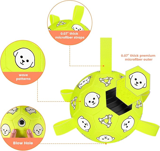 Dog Toys, Durable Dog Soccer Ball with Straps, Interactive Dog Toys, Water Fetch Ball for Tug of War, Puppy Toys for Indoor/Outdoor – Fun Dog Birthday Gift for Small & Medium Dogs, 6 Inch
