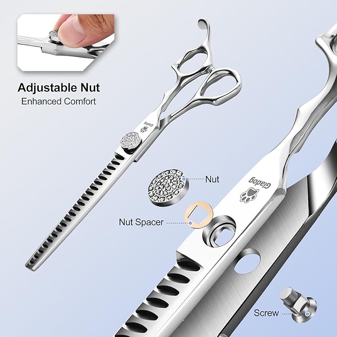 GLADOG 7" Chunkers Dog Grooming Scissors - Premium 9CR Dog Scissors for Grooming with Luxurious Diamond Nut，Ideal Dogs Shears for Reducing Bulk, Dogs Hair Scissor，Cat Scissor