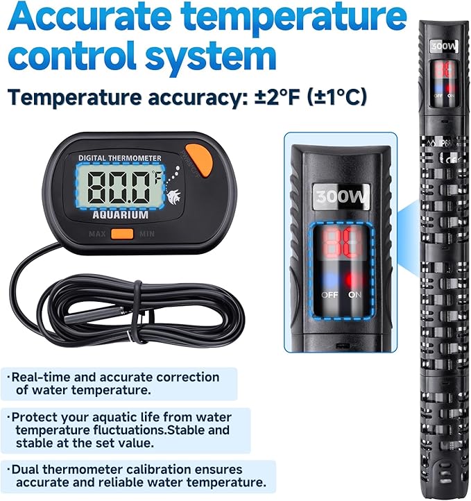 Aquarium Heater Submersible Fish Tank 500W& Turtle Tank Heater with External Adjustment Controller, Included Thermometer, LED Display, Overheat Protection, Detachable Cover, for Saltwater&Freshwater