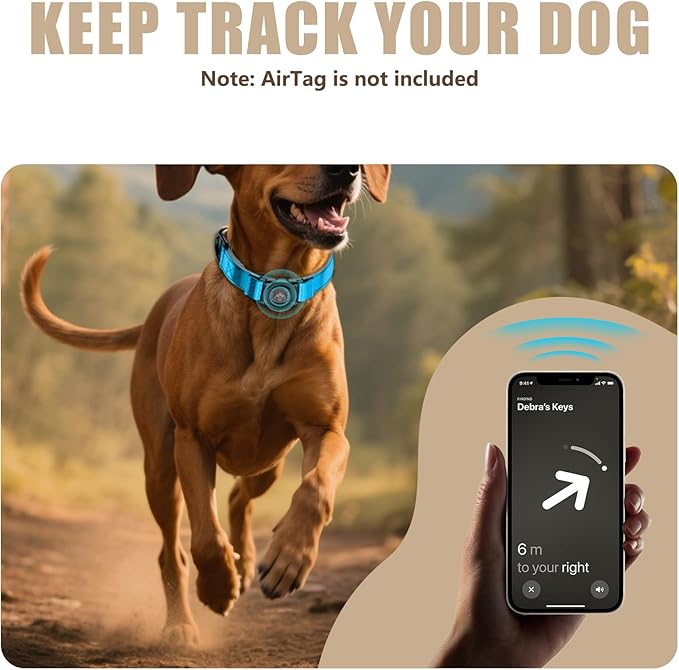 AirTag Dog Collar - Leather Dog Collar with Airtag Holder | IP68 Waterproof AirTag Holder with Metal Buckle, Comfortable GPS Dog Collars Tracker for Medium Large Dogs (Blue, XL)