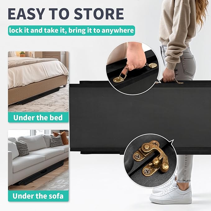 Dog Ramp for Bed, Adjustable Pet Ramps for Dog to Get on Bed, Non-Slip Rubber Surface - Folding Wooden Dog Ramp for Small/Large/Old Dogs, Adjustable up to 19.5 inch High Beds