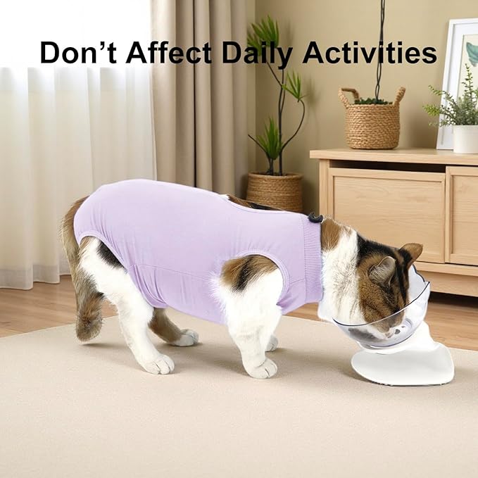 Cat Recovery Suit, Surgical Recovery Clothes for Abdominal Wound or Skin Disease, Cats Onesie After Surgery and Spay, E-Collar Alternative Pajama Suit (Purple, Large)