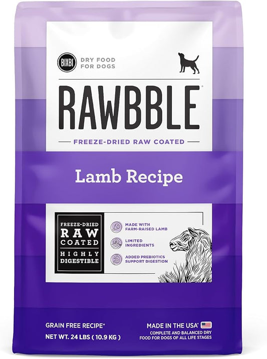 BIXBI Rawbble Dry Dog Food, Lamb, 24 lbs - USA Made with Fresh Meat - No Meat Meal & No Corn, Soy or Wheat - Freeze Dried Raw Coated Dog Food - Minimally Processed for Superior Digestibility