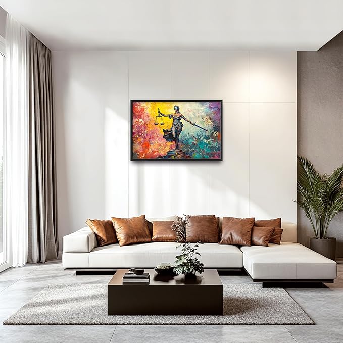 Extra Large Lady Justice Framed Wall Art for Living Room,Oversized Scales of Justice Pictures Wall Decor,Abstract Colorful Canvas Print Painting Modern Artwork Bedroom Office Bathroom 36L" x 24W"