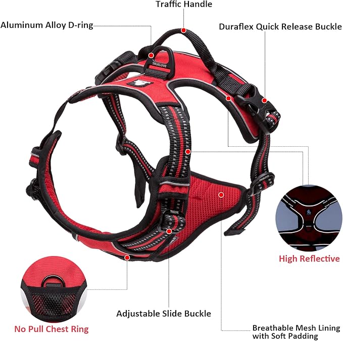 TRUE LOVE Adjustable No-Pull Dog Harness Reflective Pup Vest Harnesses Comfortable Control Brilliant Colors Truelove TLH5651(Royal Blue,XS)