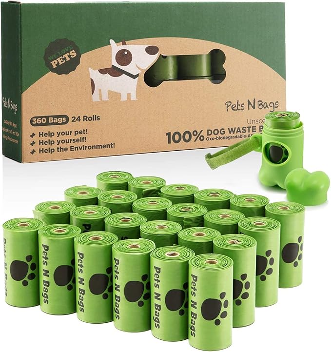 Dog Poop Bags, Dog Waste Bags, Biodegradable Unscented Refill Rolls, Includes Dispenser