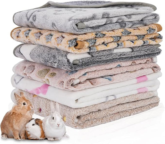 6 Pack Guinea Pig Cage Liner, Washable Guinea Pig Fleece Blankets Beding Accessories, Flannel Throw Warm Sleep Mat, Pet Pee Pads for Small Animal Hamster Rabbit Puppy Cat (26x14 Inch)