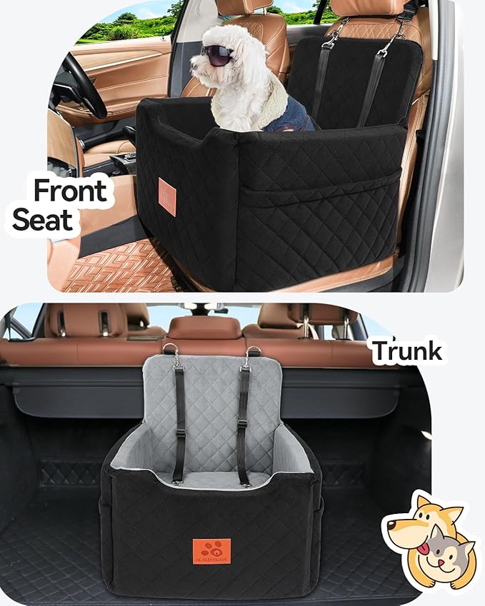 Dog Car Seat for Small/Medium Dogs Under 35lbs,Memory Foam Dog Booster Seats,Detachable and Washable Traval Pet Car Seat,Dogs Bed with 2 Safety Belts(Balck)