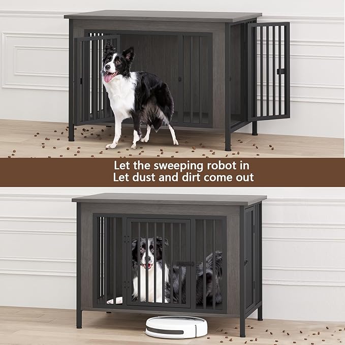 EasyCom 39.96" XL Wooden Large Dog Crate Furniture for Medium and Large Breed, Chew-Resistant Dog Kennel Furniture Indoor with 2 Doors and 3.94" Raised Feet, as TV Stand, End Table, Crate Table