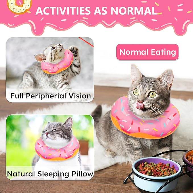 Cat Cone Collar Soft, Cat Recovery Collar for Wound Healing Cute Donut Adjustable Kittens Cones to Stop Licking Comfortable Lightweight Neck Elizabethan Collars for Cats Kittens After Surgery