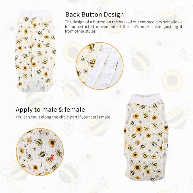 2 Packs Cat Surgery Recovery Suit Surgical Clothes Abdominal Wounds Anti-Licking Cat Bodysuit Onesie Substitute E-Collar& Cone