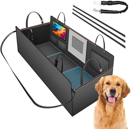 Dog Cover for Car Backseat with Crossbar Design, Hard Bottom Car Seat Cover for Dogs with Back seat Extender, Waterproof Dog Hammock for Full-Size SUV, and Truck