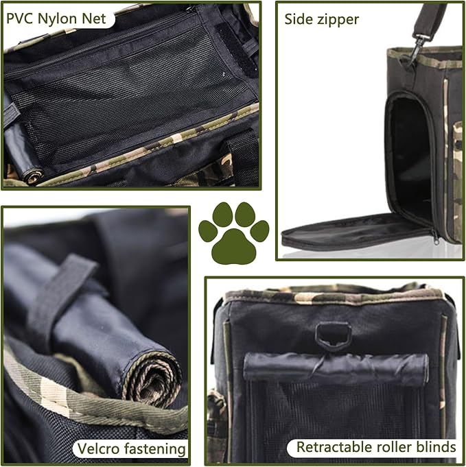 Cat Carrier Bag, Foldable Pet Bag Airline Approved, Pet Travel Carrier for Medium Cats Small Cats Dogs, Sturdy Transport Carriers Long Trips(Green)
