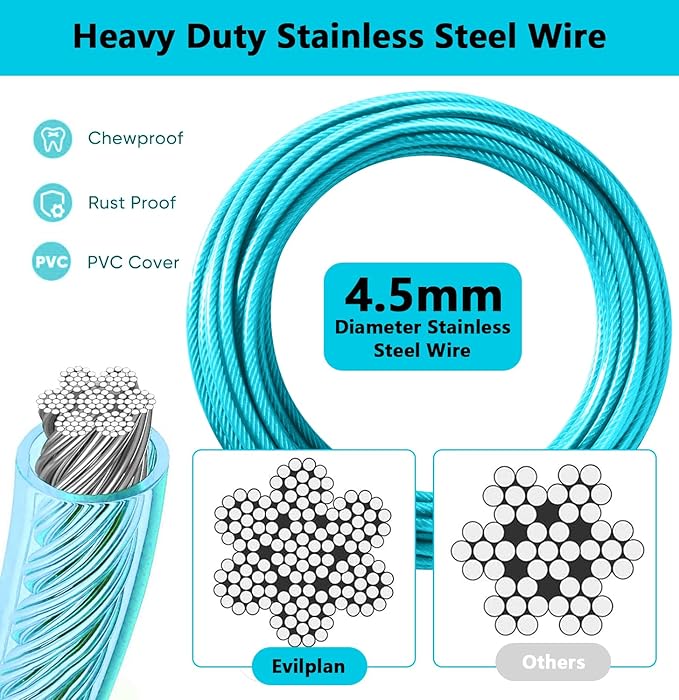 Dog Tie Out Cable 15FT-500Lbs,Heavy Duty Dog Leads&Tether for Yard with Swivel Hook,Small Large Dogs Leash Line for Outside,Rust Chew Proof Dogs Run Cable for Outdoor Camping (Teal, 15FT)
