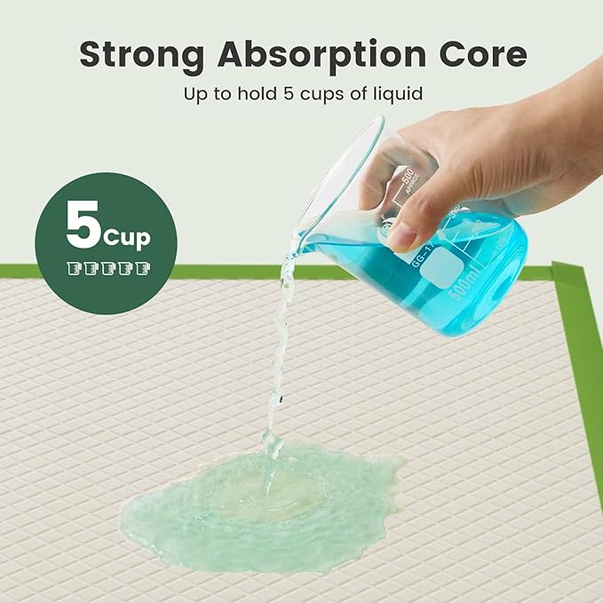 Gardner Pet Dog Pee Pads Rugular 22"x22", Thicker ECO Green Small Disposable Puppy Training Pads Super Absorbent Full Edge-Wrapping Pad for Dogs, Puppies, Doggies, Cats-(40 Count)