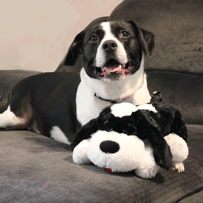 Special Edition Snuggle Puppy Toys - Heartbeat Puppy for Dogs - Pet Anxiety Relief and Calming Aid - Comfort Dog Toys for Behavioral Training in Black & White