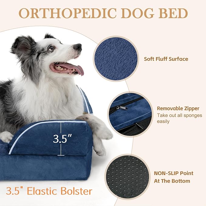 Comfort Expression Small Dog Beds Waterproof Orthopedic Foam Dog Sofa Beds for Medium Dogs Comfy Pet Bed with Washable Removable Cover & Non-Slip Bottom(Small,Navy Blue)