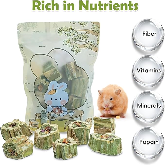 Fhiny Rabbit Chew Toys Natural Baked Papaya Wood Bunny Molar Treats Contain Alfalfa Grass Apple Carrot and Purple Sweet Potato Filling for Hamsters Guinea Pigs Chinchillas Teeth Grinding(0.22 lb)