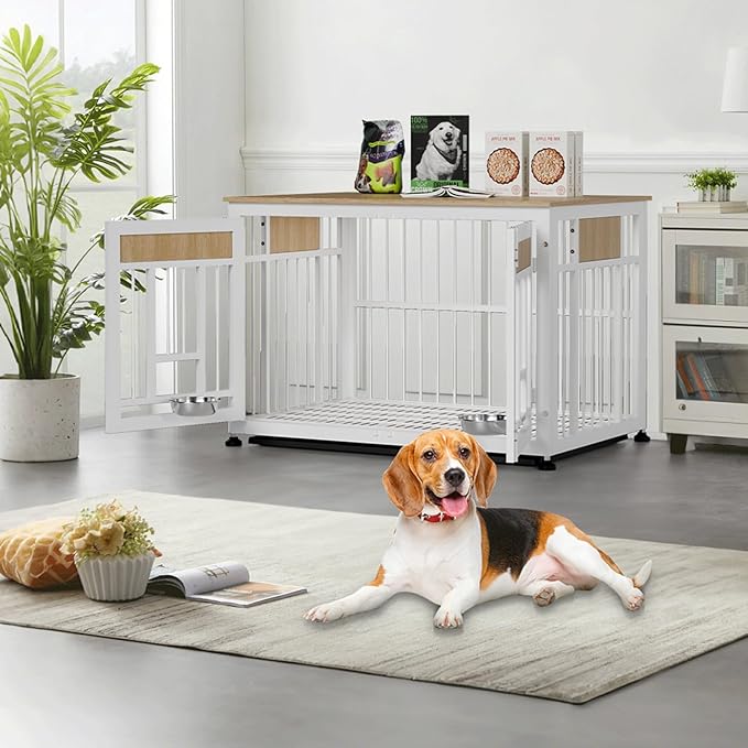 Heavy Duty Dog Crate Furniture for Large Dogs, Decorative Pet House End Table, 42.9 Inch Large Wooden Cage Kennel Furniture Indoor for Medium Dog