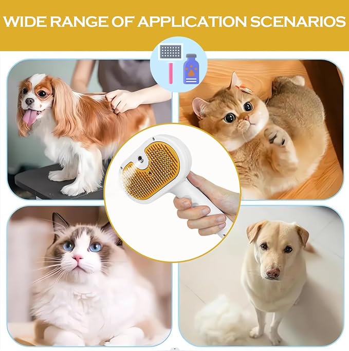 3-1 Cat Steam Brush for Shedding, Steamy Grooming Brush for Long & Short Hair Cats & Dogs, Self-Cleaning Pet Hair Removal Comb with Water Tank Dog