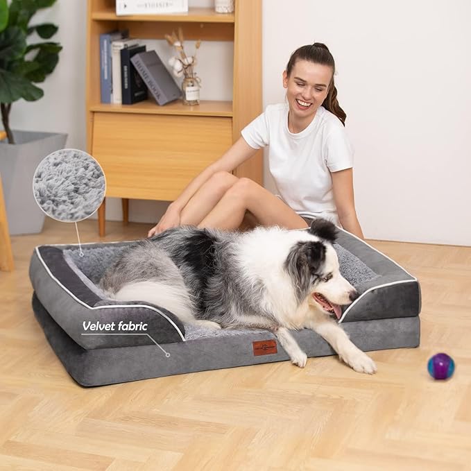 Comfort Expression Medium Dog Beds Waterproof Orthopedic Foam Dog Sofa Beds for Medium Large Dogs Comfy Pet Bed with Washable Removable Cover & Non-Slip Bottom(Medium,Grey)