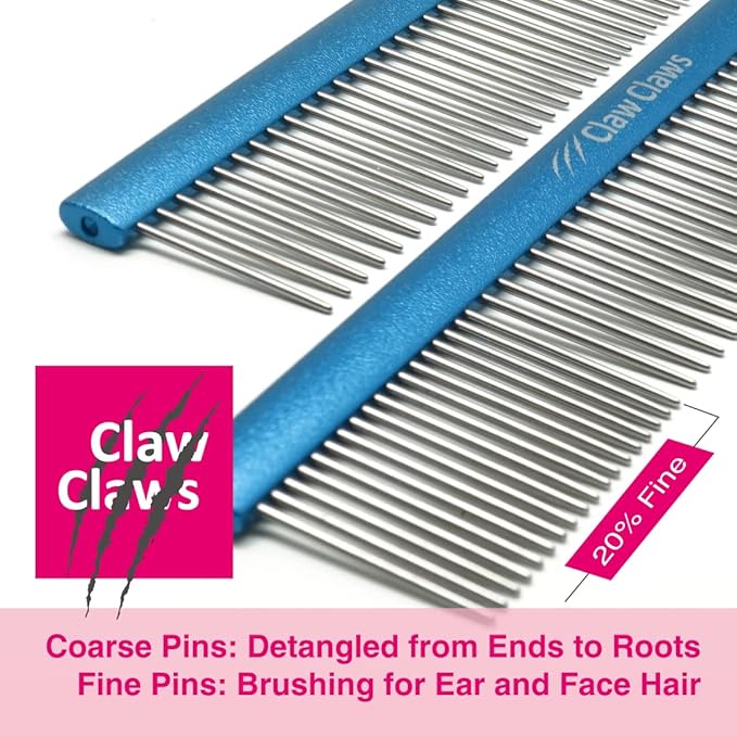 7.5" Greyhound Oval Grooming Comb – Blue Aluminum Spine, Stainless Steel Teeth Comb for Long-Haired Dogs & Cats, Removes Mats, Tangles, and Loose Fur – Lightweight for Long Time Deshedding