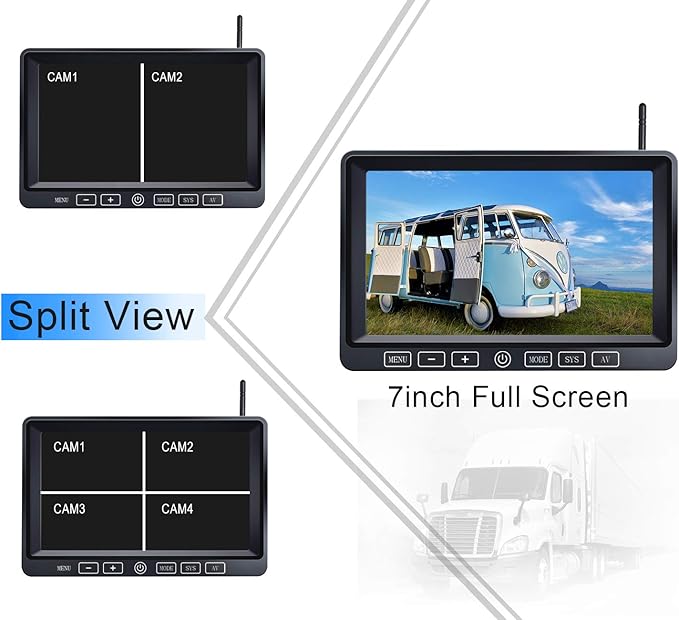 Digital Wireless Backup Camera System Kit,HD 1080P & IP69 Waterproof Wireless Reverse Rear View Camera + 7’’ DVR Split Touch Monitor, Recording for RV/Truck/Trailer/Motorhome-ZEROXCLUB B701