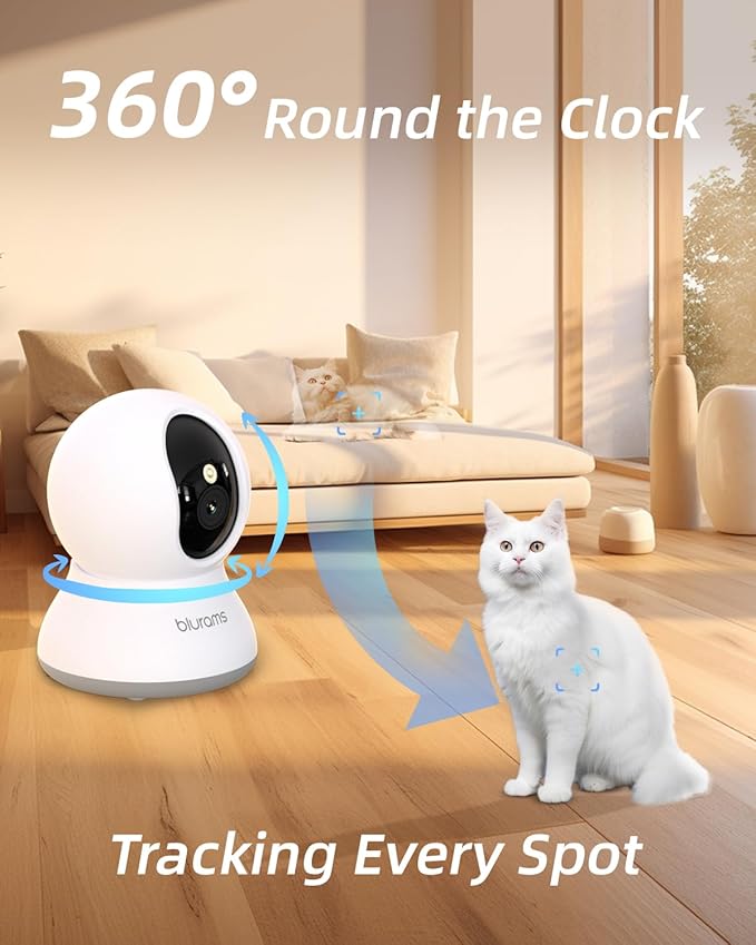 blurams Cameras for Home Security, 2K Pet Camera with Phone App, 5GHz/2.4GHz Dual-Band, 360° PTZ Indoor Cameras, 2-Way Talk, Motion Tracking, Color/IR Night Vision, Cloud&SD, Works with Alexa (4Pack)