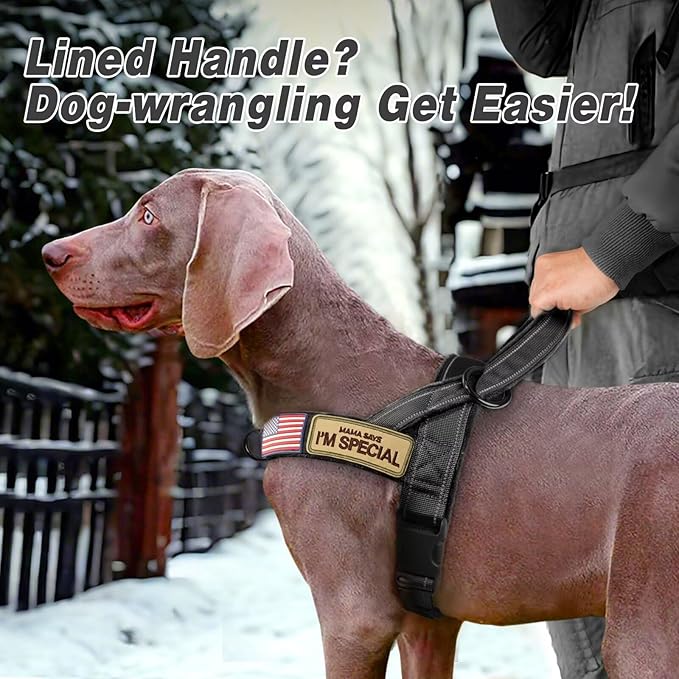 Forestpaw No Pull Dog Harness - Soft Flannel Padded Tactical Dog Vest Harness with Quick Release Buckle, Adjustable Reflective Pet Harness for Medium Large Dogs Walking Training,Black L